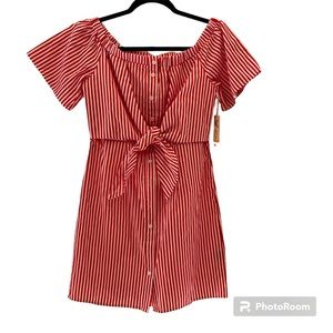 Go Coco red & white stripe off shoulder dress, medium